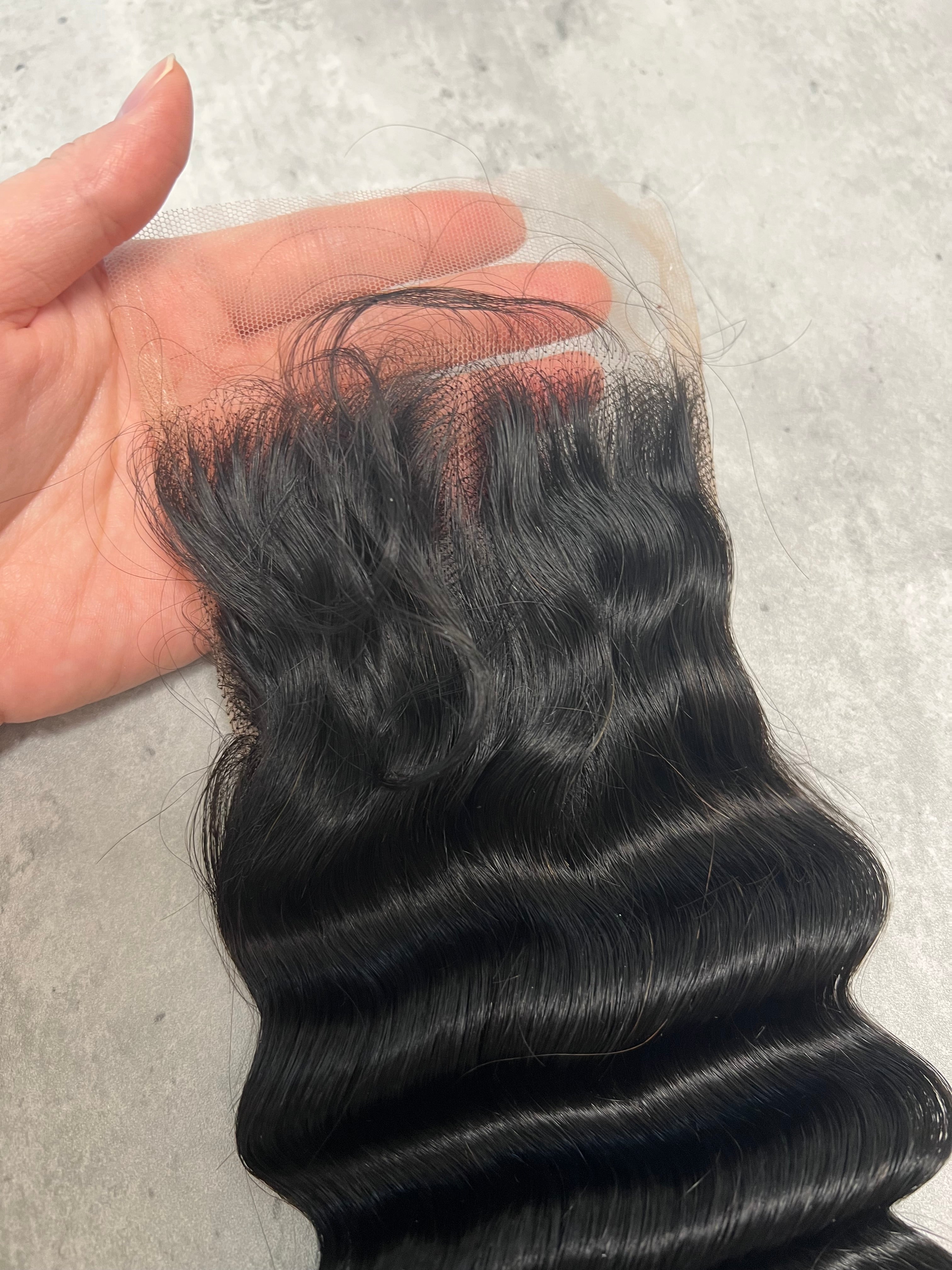 4x4 closure deep wave Transparent lace 1B color BMJ Hair