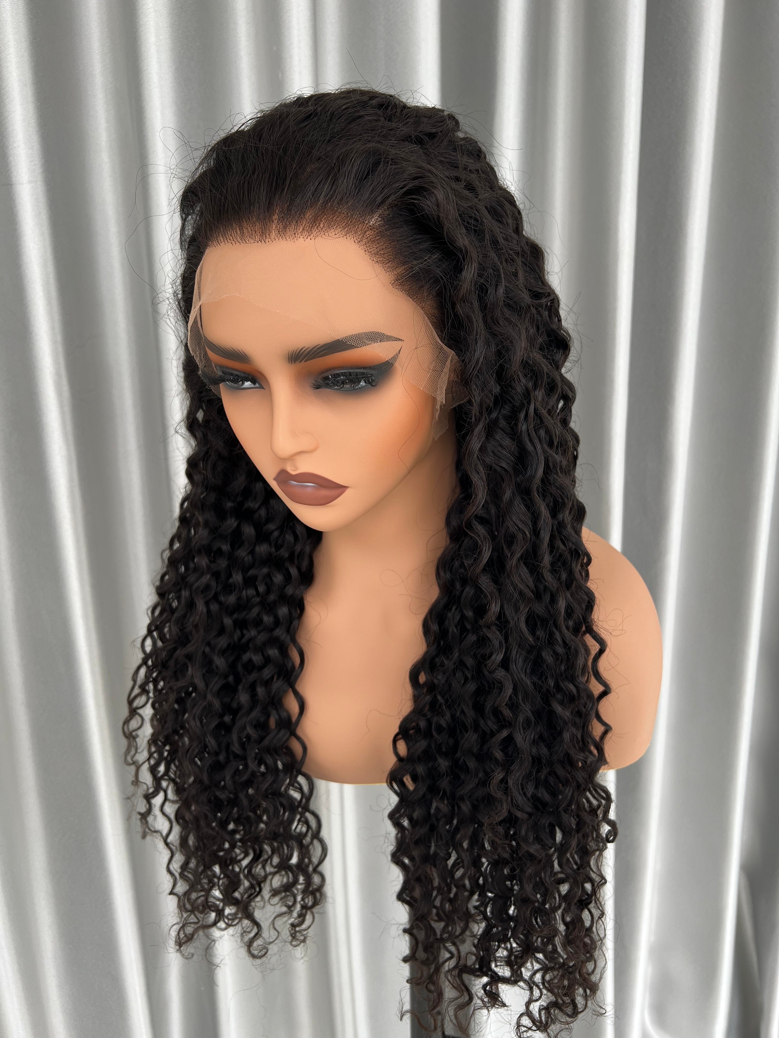 13X4HD Lace Full Frontal Wig Wet Curl 1B BMJ Hair